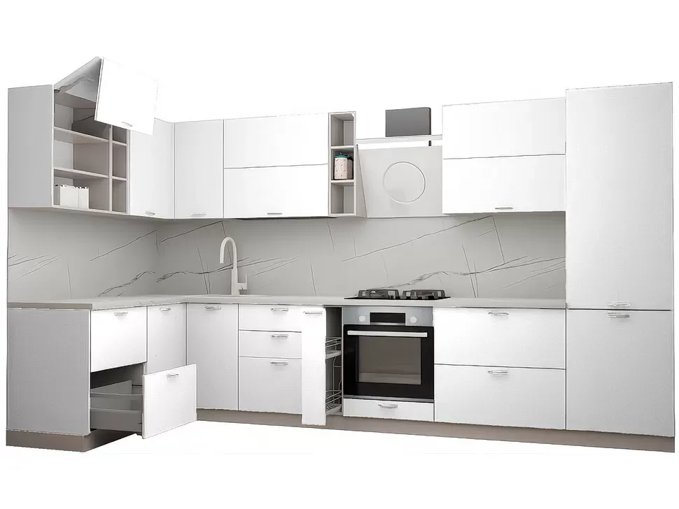 LuxeForm 38 Мм Маршмеллоу Кутова кухня 3800х1700 мм МДФ фасади Idea LuxeForm Рост LuxeForm 38 Мм Маршмеллоу Кутова кухня 3800х1700 мм МДФ фасади Idea LuxeForm Рост