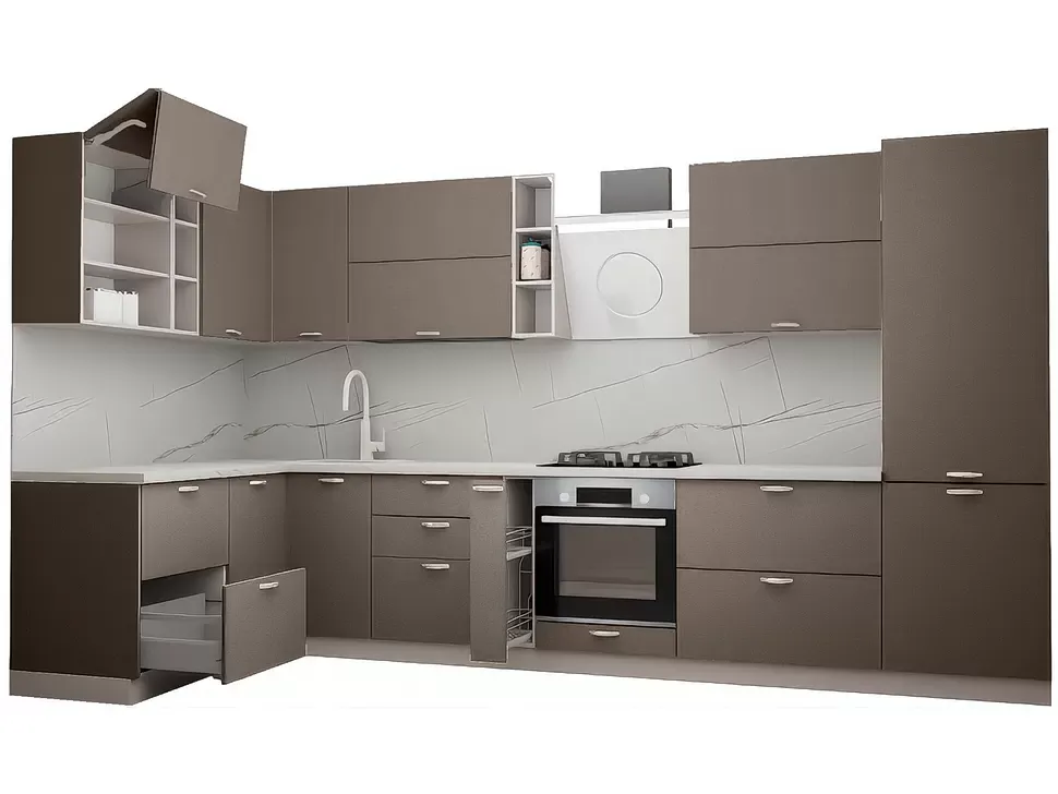LuxeForm 38 Мм Тауп-Грей Кутова кухня 3800х1700 мм МДФ фасади Idea LuxeForm Рост