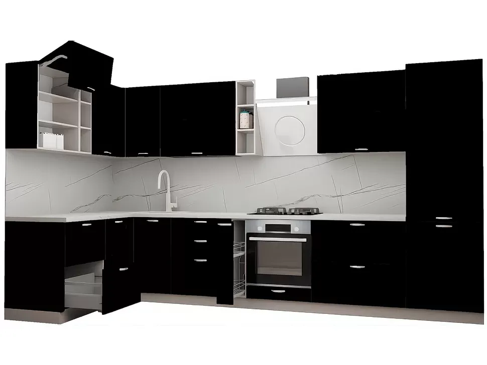 LuxeForm 38 Мм Чорний Кутова кухня 3800х1700 мм МДФ фасади Idea LuxeForm Рост