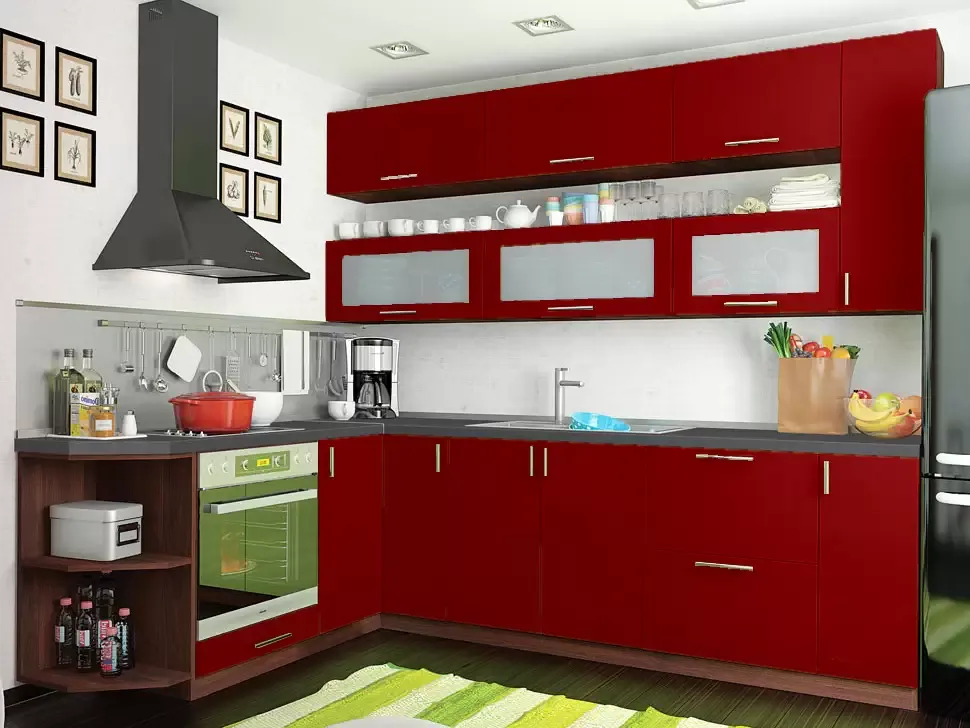 Красная угловая кухня Color-MIX VIP-Master 2600x1900