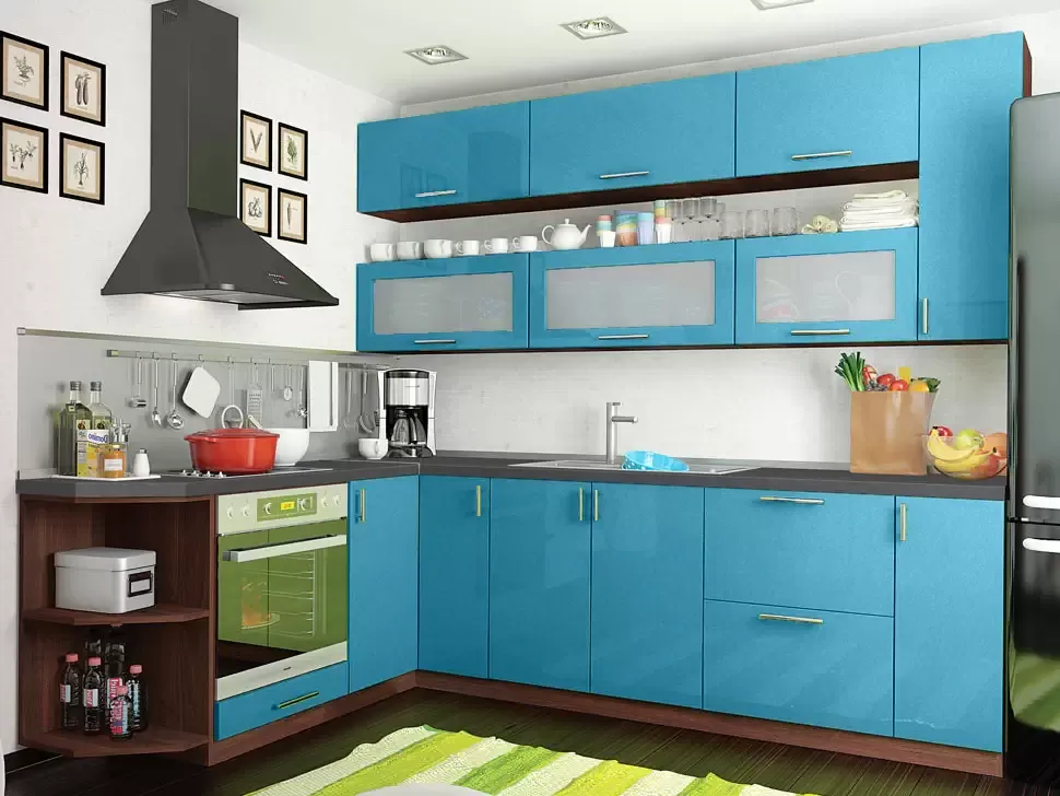 Голубой металлик угловая кухня Color-MIX VIP-Master 2600x1900