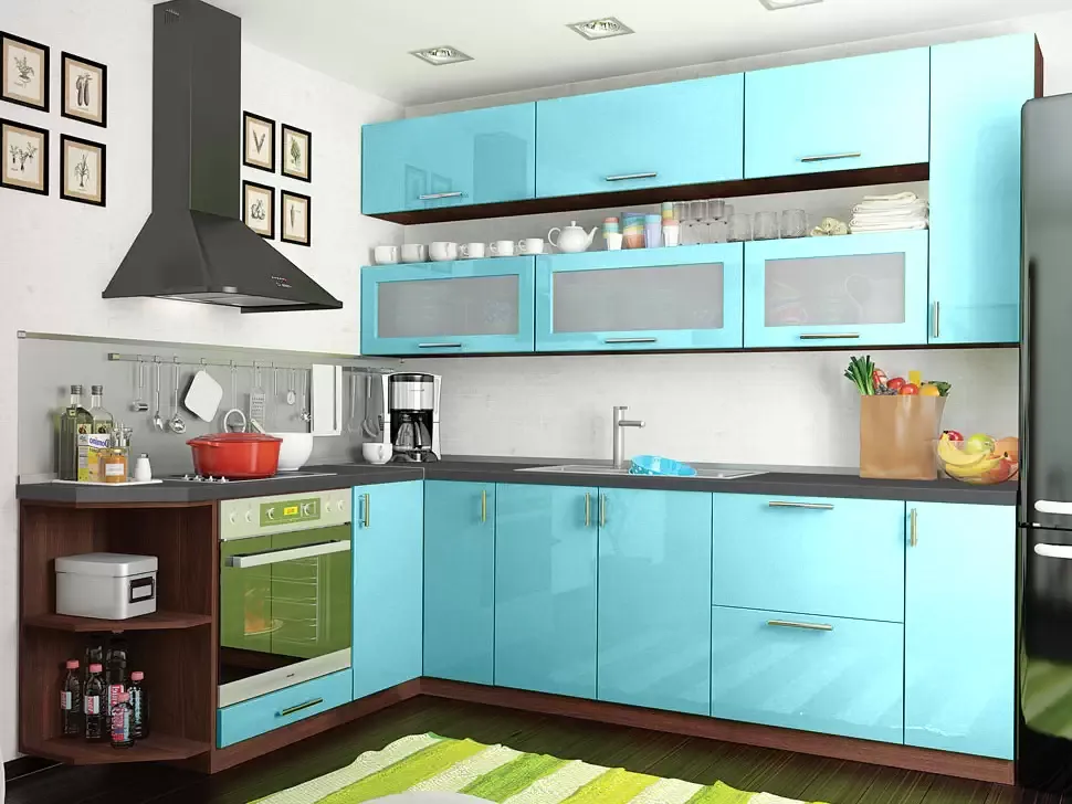 Голубой металлик угловая кухня Color-MIX VIP-Master 2600x1900