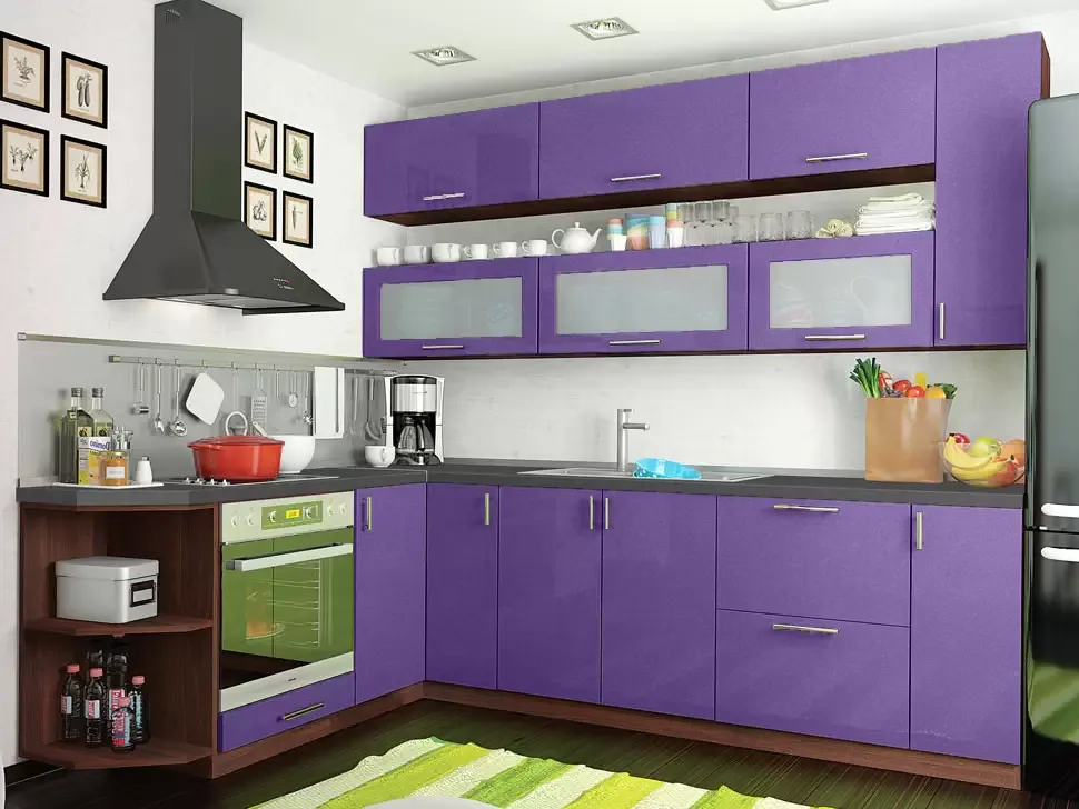 Фиолетовый металлик угловая кухня Color-MIX VIP-Master 2600x1900
