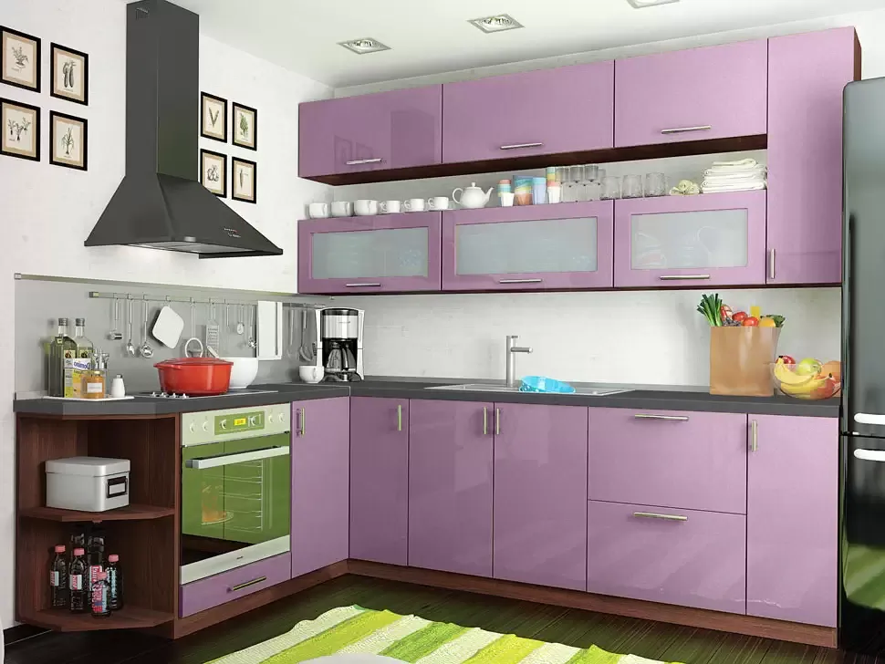 Фиалковый металлик угловая кухня Color-MIX VIP-Master 2600x1900