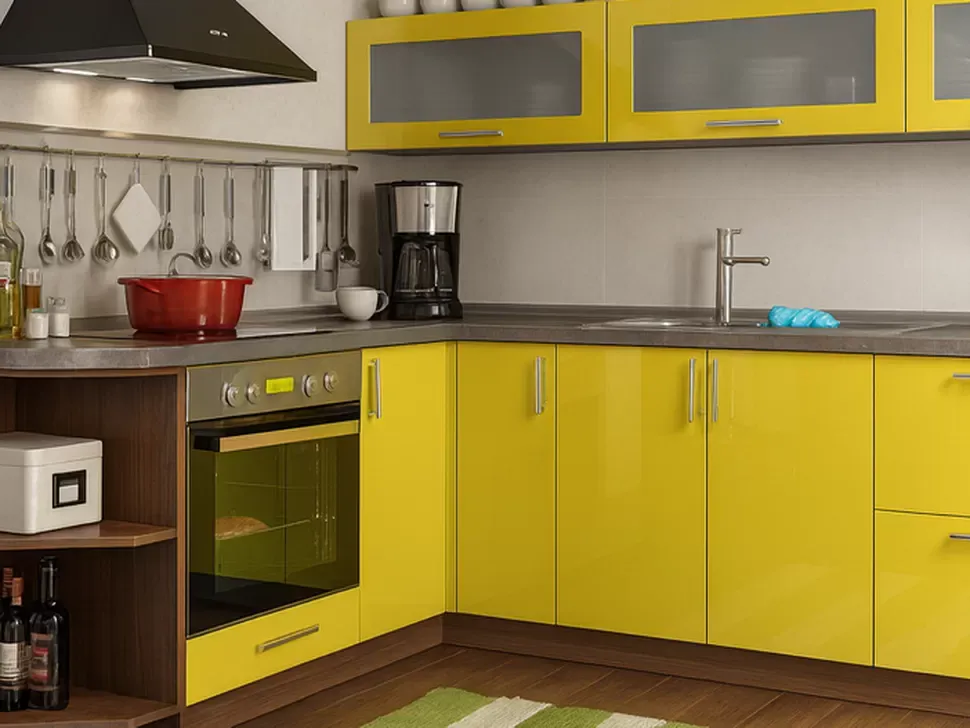 Желтая угловая кухня Color-MIX VIP-Master 2600x1900 нижние шкафы