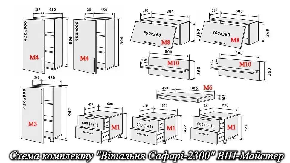 Размеры и схема комплектации гостиной Сафари-2300 шириной 2,3 метра ВИП-Мастер Размеры и схема комплектации гостиной Сафари-2300 шириной 2,3 метра ВИП-Мастер