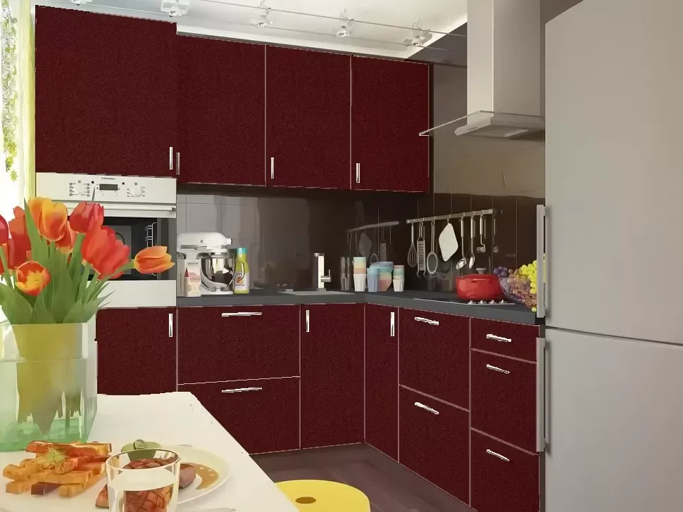 Бордо Металік Кутова кухня Мода 2,0×2,2 м (з пеналом) Віп-Майстер Бордо Металік Кутова кухня Мода 2,0×2,2 м (з пеналом) Віп-Майстер