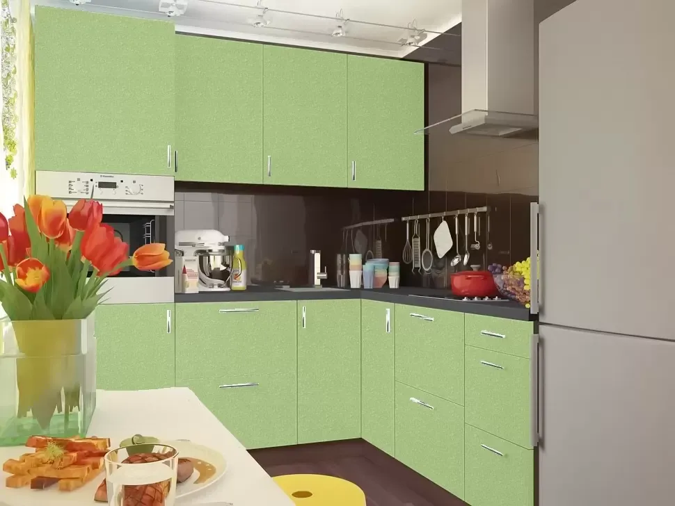 Фісташка Металік Кутова кухня Мода 2,0×2,2 м (з пеналом) Віп-Майстер Фісташка Металік Кутова кухня Мода 2,0×2,2 м (з пеналом) Віп-Майстер