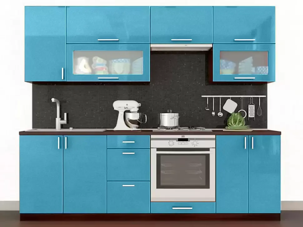 Голубая металлик прямая кухня Color-MIX VIP-Master 2.4 метра Голубая металлик прямая кухня Color-MIX VIP-Master 2.4 метра