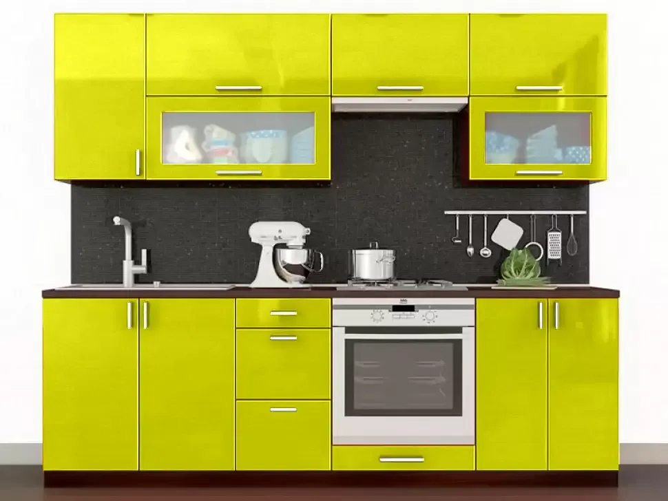 Желтая металлик прямая кухня Color-MIX VIP-Master 2.4 метра Желтая металлик прямая кухня Color-MIX VIP-Master 2.4 метра
