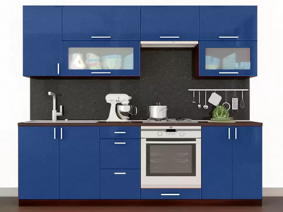 Синяя металлик прямая кухня Color-MIX VIP-Master 2.4 метра Синяя металлик прямая кухня Color-MIX VIP-Master 2.4 метра