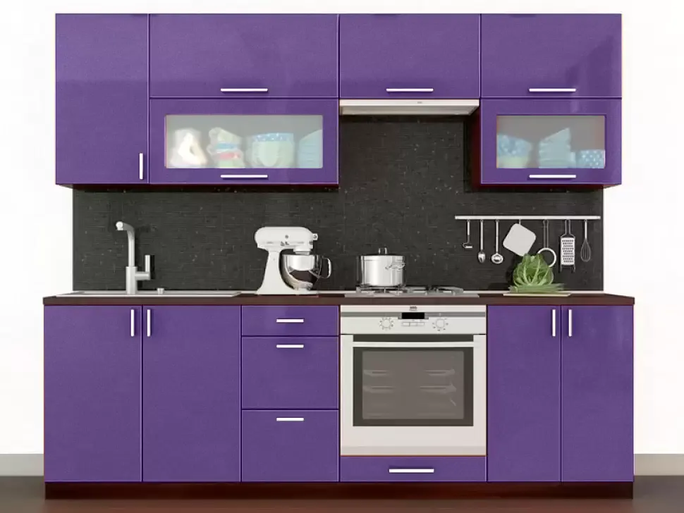 Фиолетовая металлик прямая кухня Color-MIX VIP-Master 2.4 метра Фиолетовая металлик прямая кухня Color-MIX VIP-Master 2.4 метра