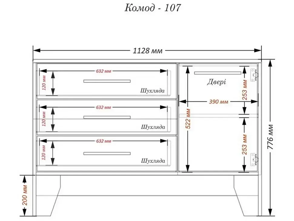 Комод АКМ-107 1128х776х400 Тіса Меблі АКМ плюс – деталі виробу