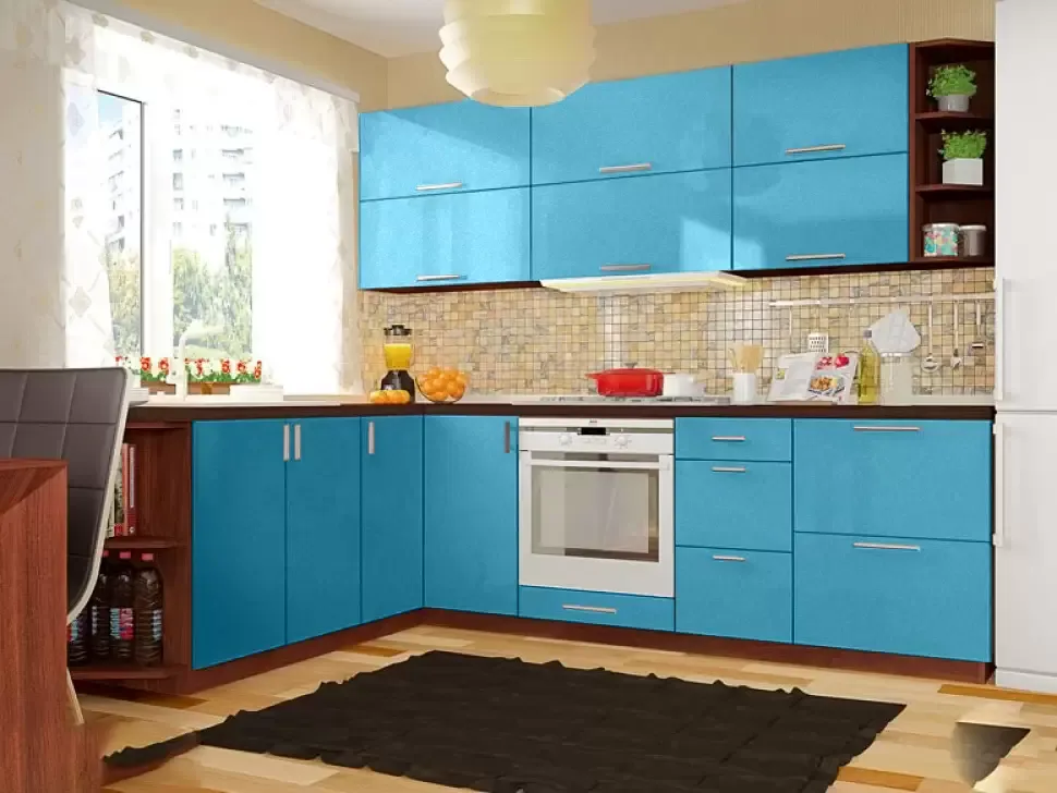 Голубой металлик угловая кухня Color-MIX VIP-Master 2600x2100 Голубой металлик угловая кухня Color-MIX VIP-Master 2600x2100