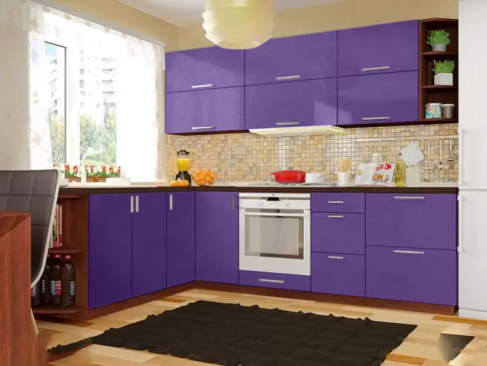 Фиолетовый металлик угловая кухня Color-MIX VIP-Master 2600x2100 Фиолетовый металлик угловая кухня Color-MIX VIP-Master 2600x2100
