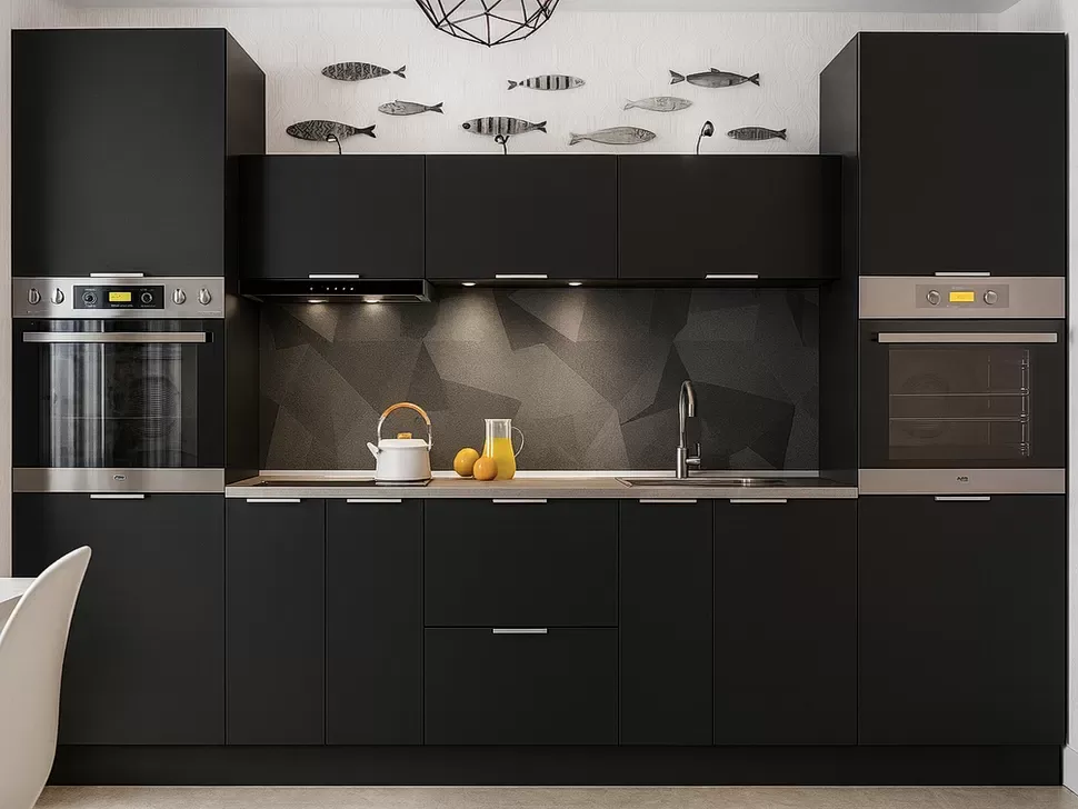 Чорна кухня Флет Віп-Майстер чорна Flat 3000 мм.