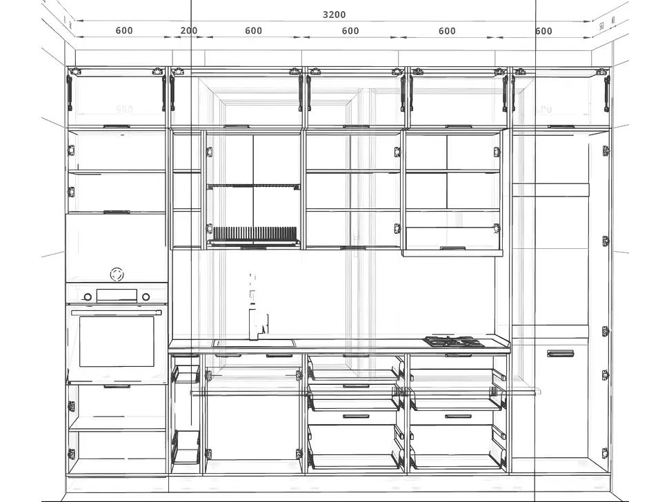 Розміри модульної кухні 3200 мм МДФ фасады Acril LuxeForm Рост™ Розміри модульної кухні 3200 мм МДФ фасады Acril LuxeForm Рост™