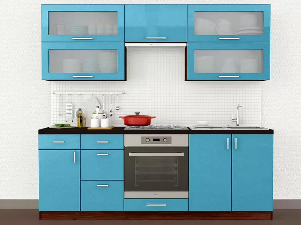 Голубой металлик прямая кухня Color-MIX VIP-Master 2.2 метра Голубой металлик прямая кухня Color-MIX VIP-Master 2.2 метра