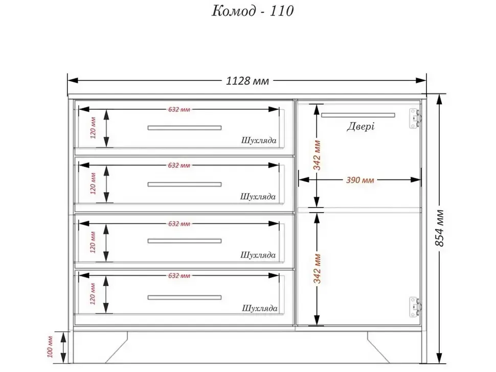 Комод АКМ-110 1128х854х400 Тіса Меблі АКМ плюс – деталі виробу