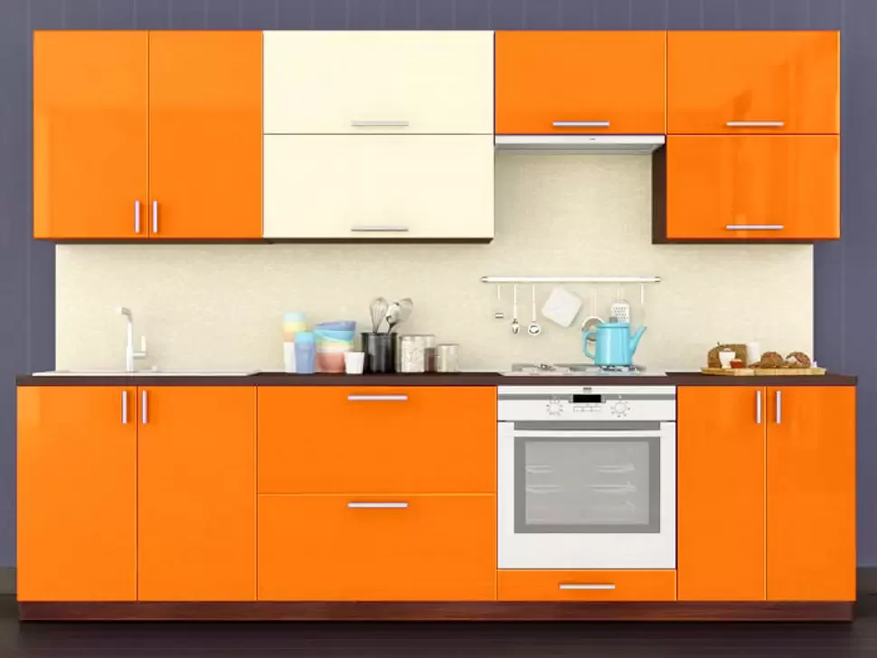 Двухцветная оранжево-белая кухня Color-MIX VIP-Master 2.8 метра Двухцветная оранжево-белая кухня Color-MIX VIP-Master 2.8 метра