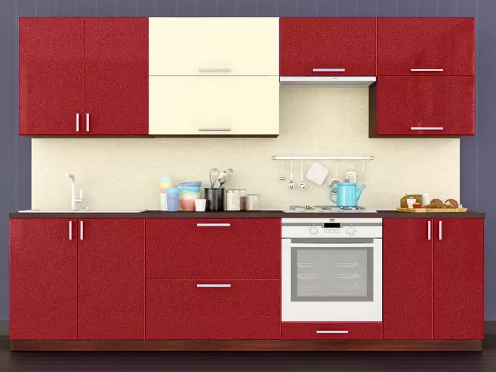 Двухцветная бело-красный металлик кухня Color-MIX VIP-Master 2.8 метра Двухцветная бело-красный металлик кухня Color-MIX VIP-Master 2.8 метра