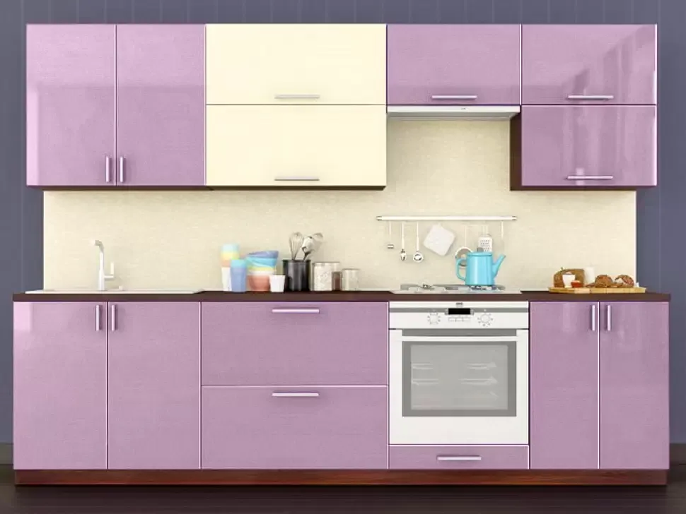 Двухцветная бело-розовый металлик кухня Color-MIX VIP-Master 2.8 метра Двухцветная бело-розовый металлик кухня Color-MIX VIP-Master 2.8 метра