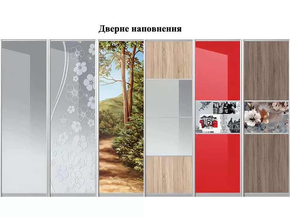 Варианты оформления фасадов для шкафа-купе 3,4 метра четырехдверный Киевский-Стандарт 3400x2400х600