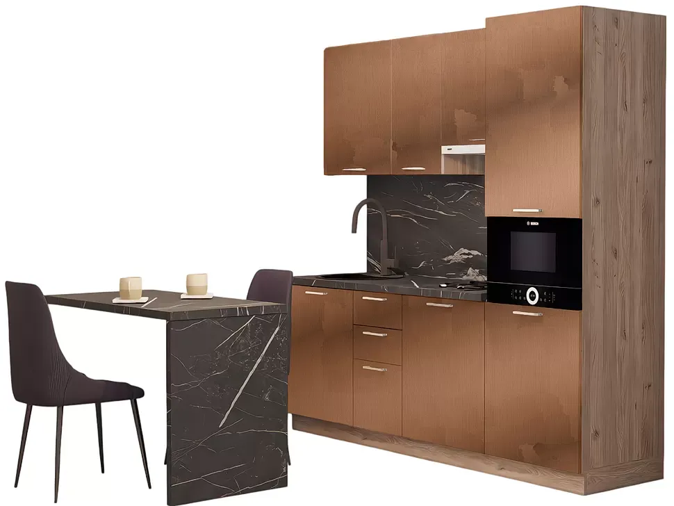 LuxeForm 38 Мм, Красная Медь Модульная кухня Idea 2,2 м со столом 1,2 м фасады LuxeForm Рост LuxeForm 38 Мм, Красная Медь Модульная кухня Idea 2,2 м со столом 1,2 м фасады LuxeForm Рост