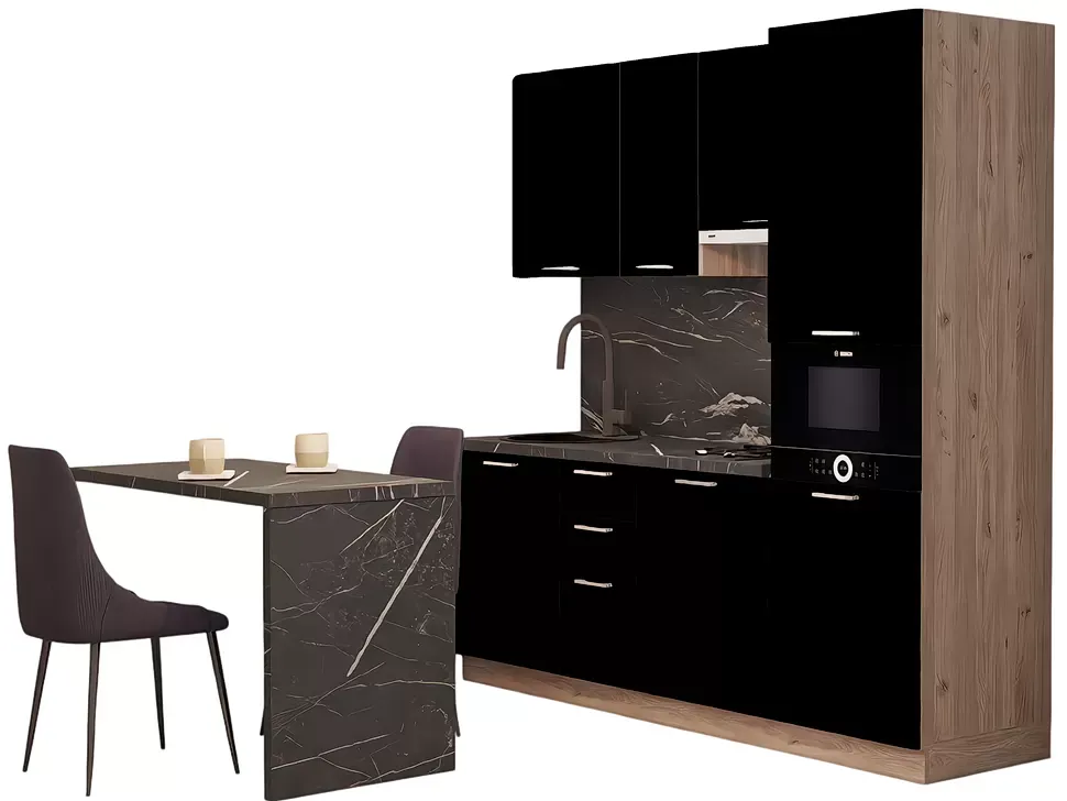 LuxeForm 38 Мм, Черный Модульная кухня Idea 2,2 м со столом 1,2 м фасады LuxeForm Рост LuxeForm 38 Мм, Черный Модульная кухня Idea 2,2 м со столом 1,2 м фасады LuxeForm Рост