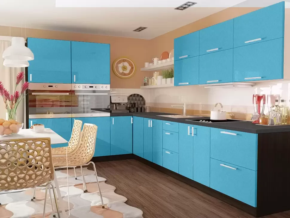 Голубой металлик угловая кухня Color-MIX VIP-Master 3200x2140x2000 Голубой металлик угловая кухня Color-MIX VIP-Master 3200x2140x2000