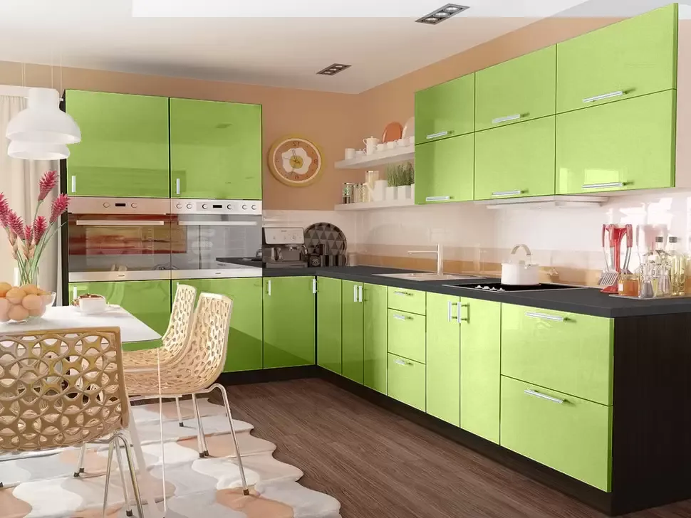 Салатовый металлик угловая кухня Color-MIX VIP-Master 3200x2140x2000 Салатовый металлик угловая кухня Color-MIX VIP-Master 3200x2140x2000