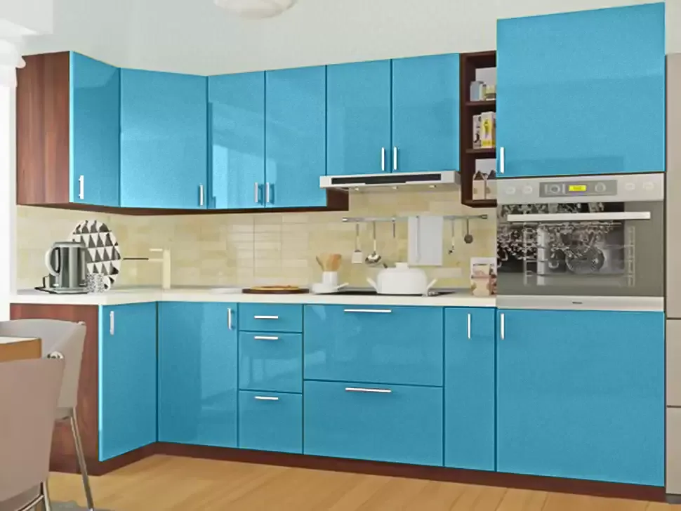 Голубой металлик угловая кухня Color-MIX VIP-Master 2600x2140x1000
