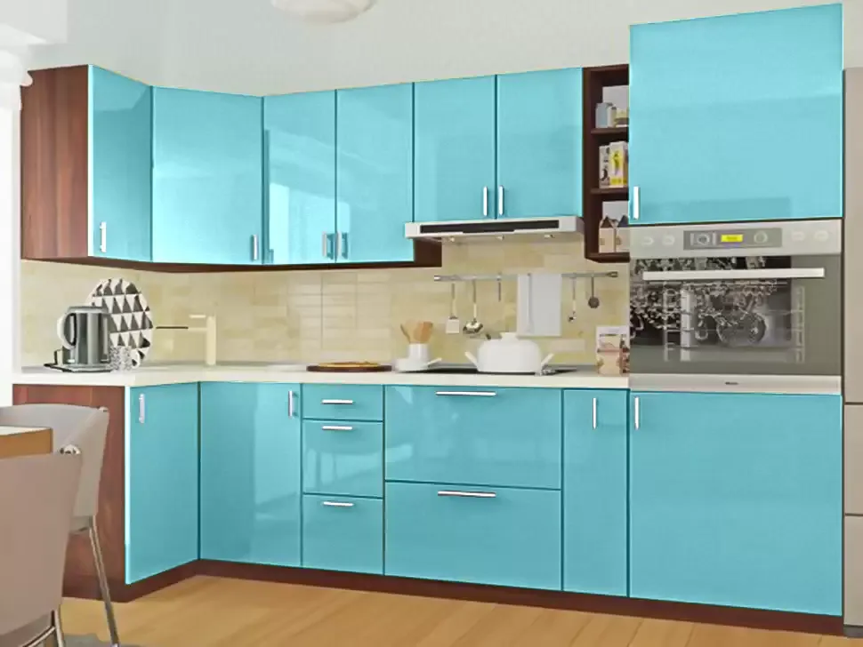 Голубой металлик угловая кухня Color-MIX VIP-Master 2600x2140x1000