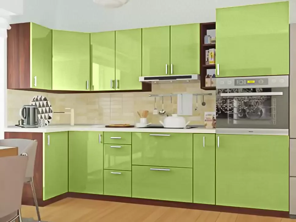 Зеленый металлик угловая кухня Color-MIX VIP-Master 2600x2140x1000