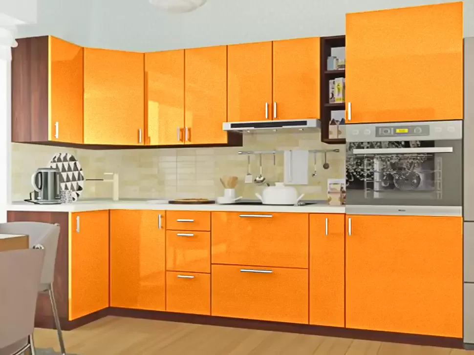 Оранжевый металлик угловая кухня Color-MIX VIP-Master 2600x2140x1000