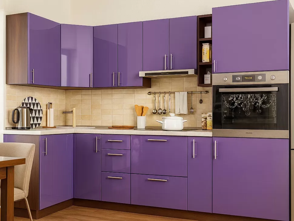 Фиолетовый металлик угловая кухня Color-MIX VIP-Master 2600x2140x1000