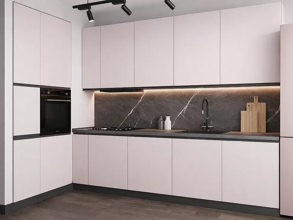 Угловая кухня «Prime» Lux Вип-Мастер розовая 2,6х1 м
