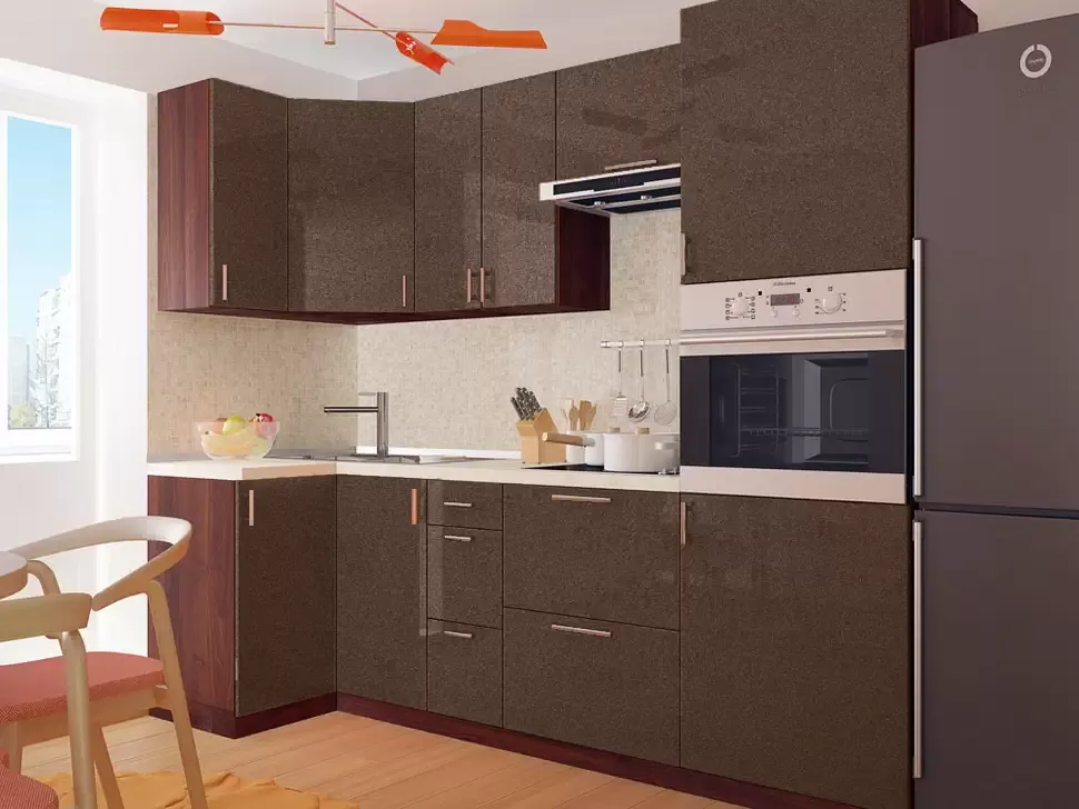 Шоколадный металлик Угловая кухня пенал Color-MIX VIP-Master 2400x2140x1000
