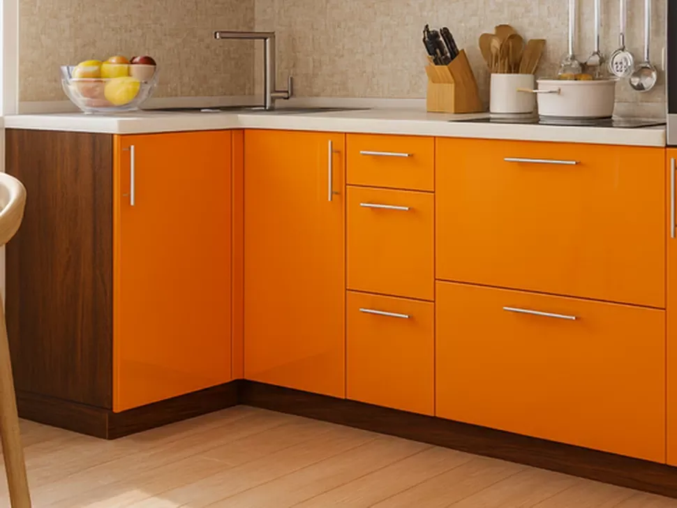 Оранжевая Угловая кухня пенал Color-MIX VIP-Master 2400x2140x1000