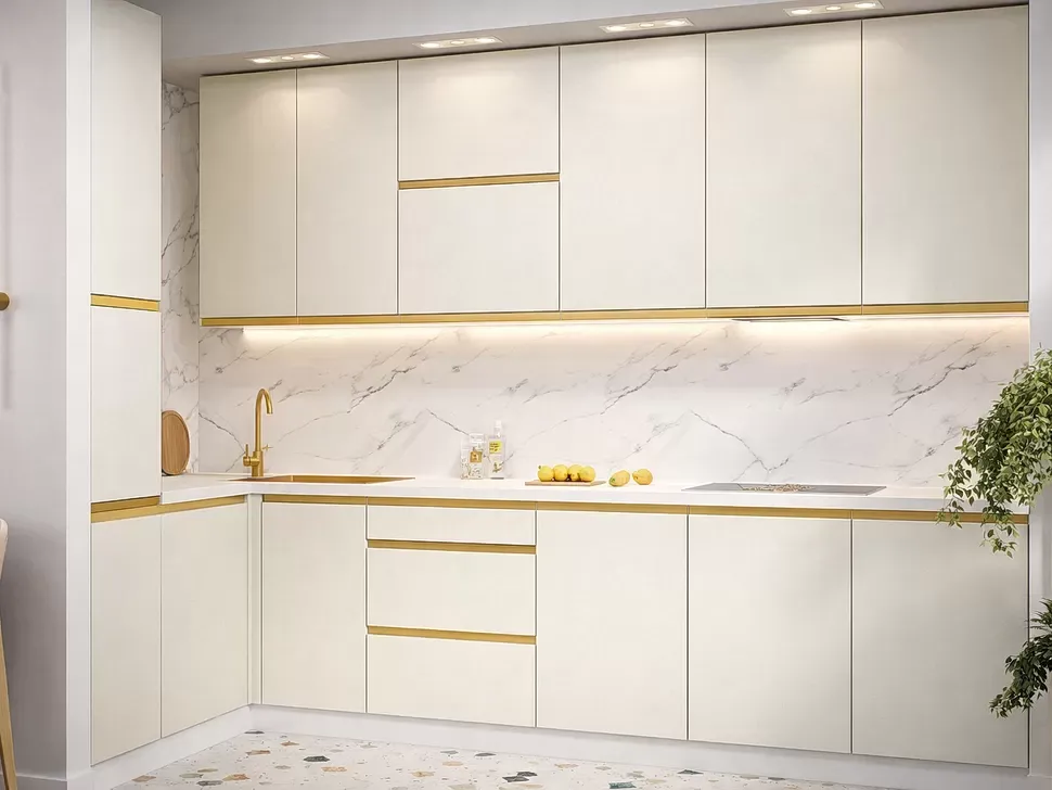 Кутова кухня Prime Lux Віп-Майстер 3,2х1,3 м молочна