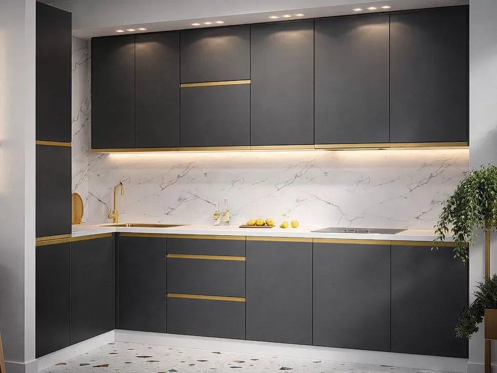 Кутова кухня Prime Lux Віп-Майстер 3,2х1,3 м платинова