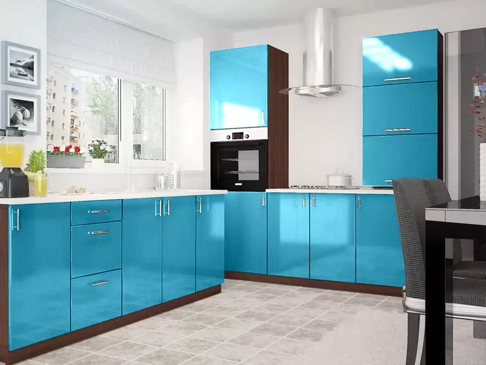 Голубая угловая кухня Color-MIX VIP-Master 2000x2140x2000