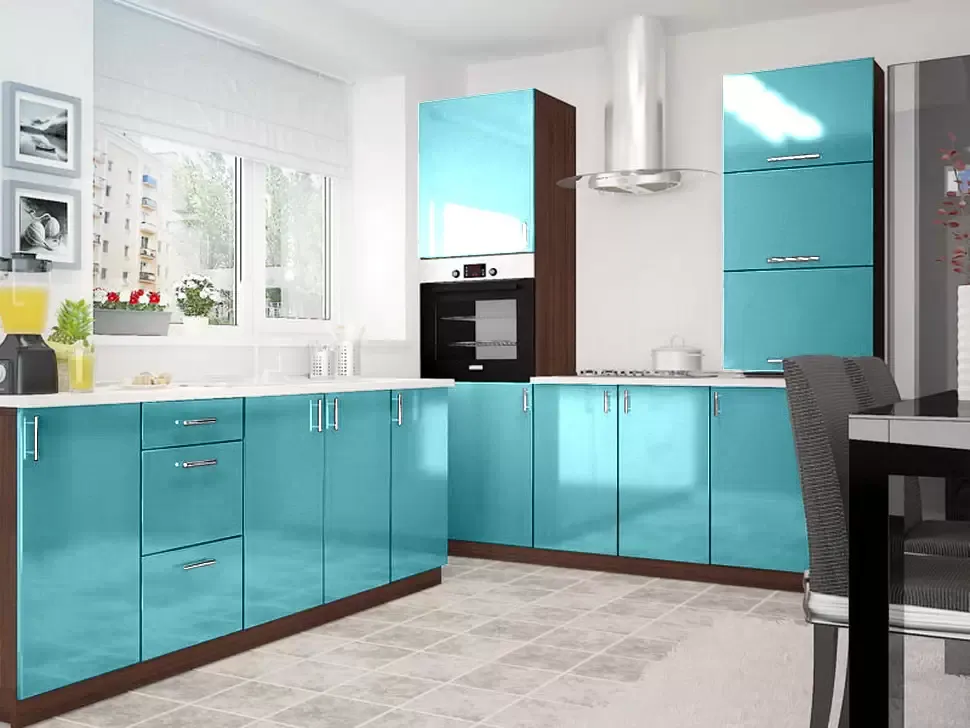 Голубая угловая кухня Color-MIX VIP-Master 2000x2140x2000