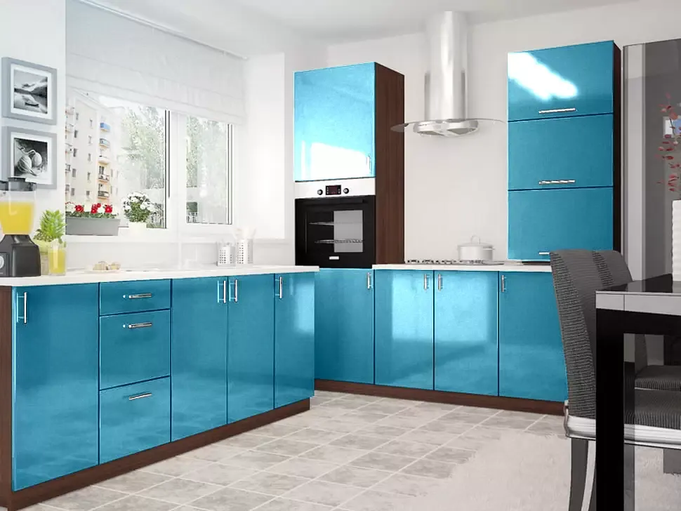 Голубой металлик угловая кухня Color-MIX VIP-Master 2000x2140x2000