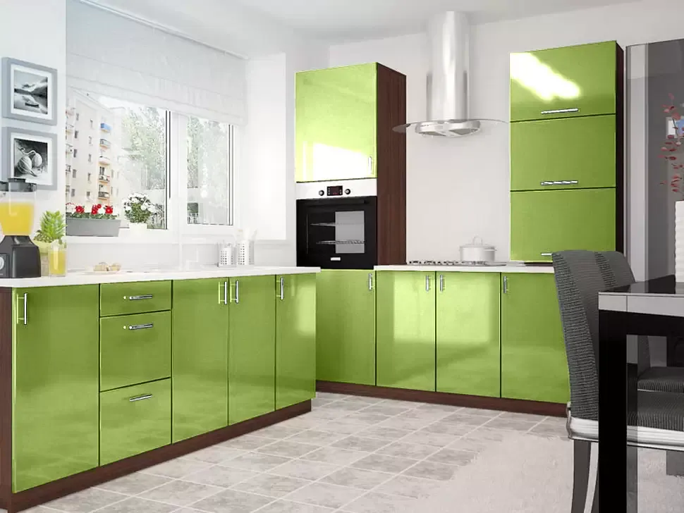 Салатовый металлик угловая кухня Color-MIX VIP-Master 2000x2140x2000