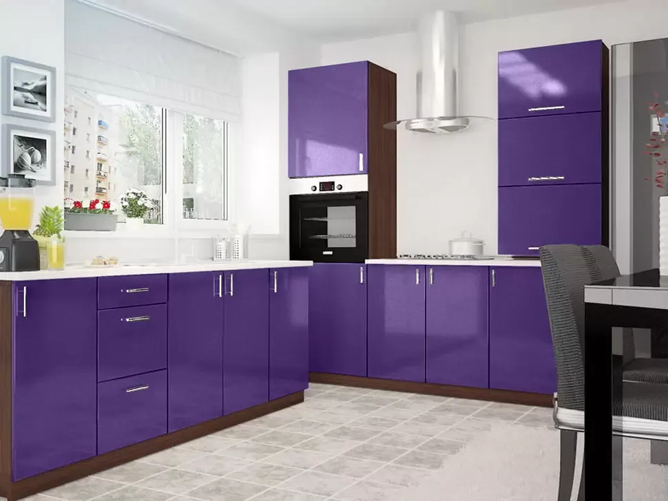 Фиолетовый металлик угловая кухня Color-MIX VIP-Master 2000x2140x2000