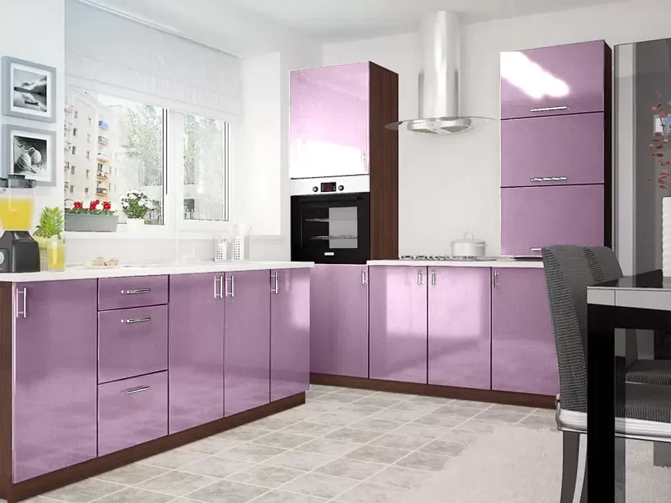 Розовый металлик угловая кухня Color-MIX VIP-Master 2000x2140x2000