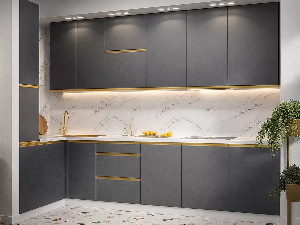 Угловая кухня Prime Lux Вип-Мастер 3,2х1,3 м платиновая Угловая кухня Prime Lux Вип-Мастер 3,2х1,3 м платиновая