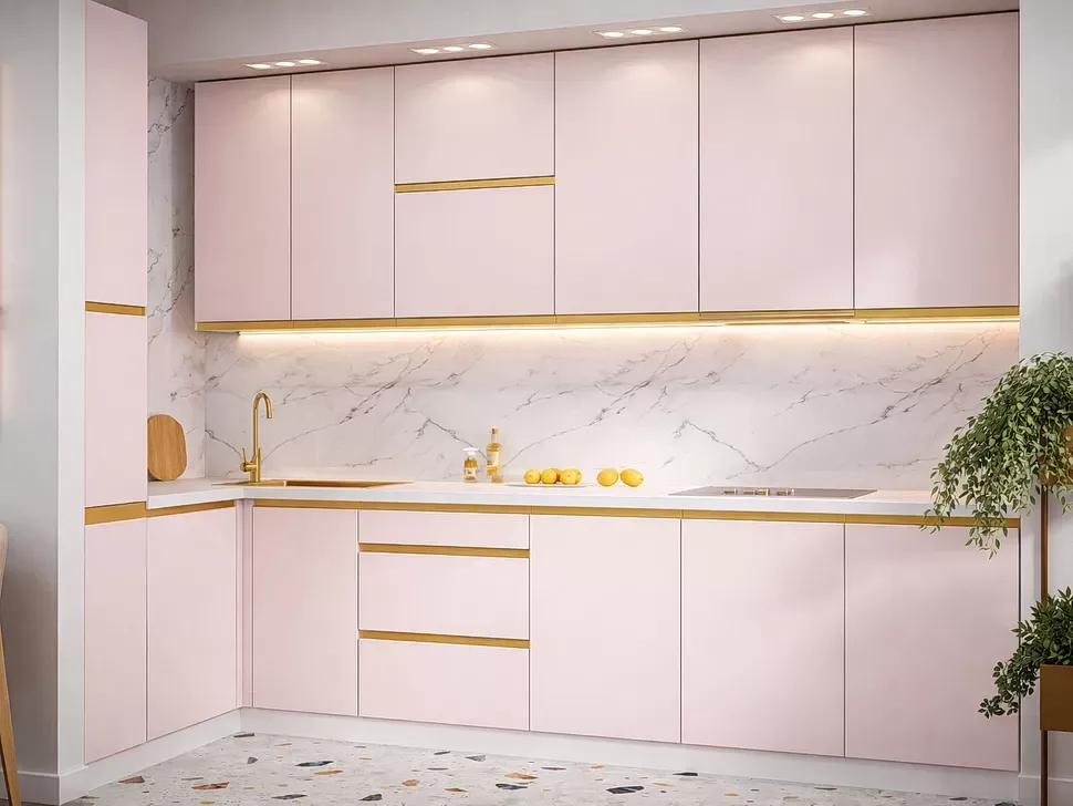 Угловая кухня Prime Lux Вип-Мастер 3,2х1,3 м розовая Угловая кухня Prime Lux Вип-Мастер 3,2х1,3 м розовая