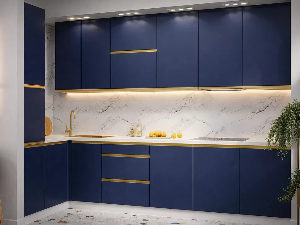 Угловая кухня Prime Lux Вип-Мастер 3,2х1,3 м темно синяя Угловая кухня Prime Lux Вип-Мастер 3,2х1,3 м темно синяя